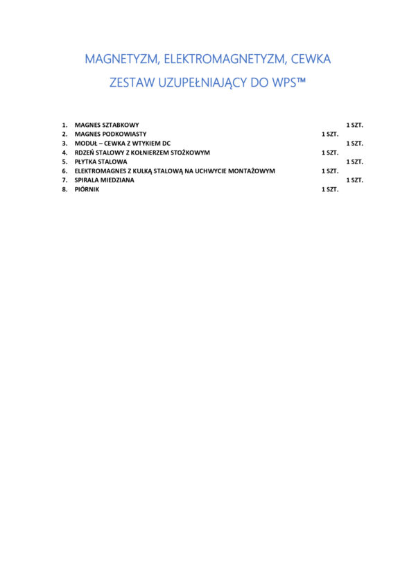 MAGNETYZM, ELEKTROMAGNETYZM, CEWKA - ZESTAW UZUPEŁNIAJĄCY DO WPS™
